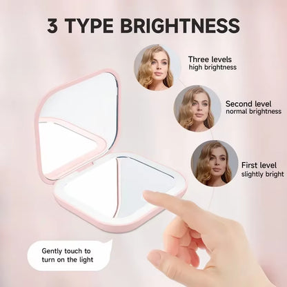 Compact LED Folding Makeup Mirror — Portable, Pocket-Size with 2× Magnifier