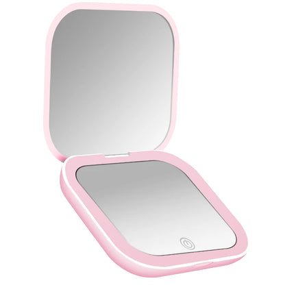 Compact LED Folding Makeup Mirror — Portable, Pocket-Size with 2× Magnifier