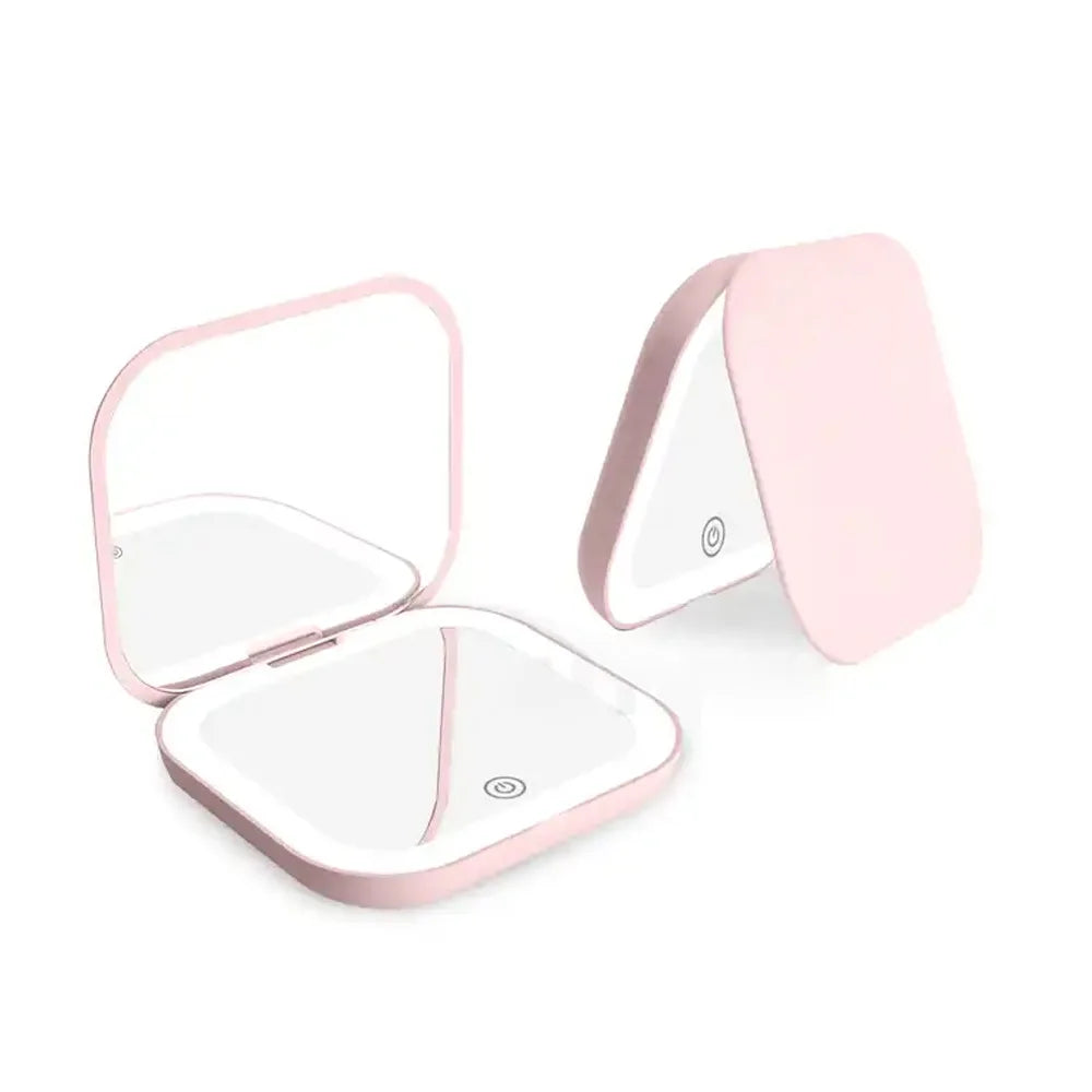 Compact LED Folding Makeup Mirror — Portable, Pocket-Size with 2× Magnifier